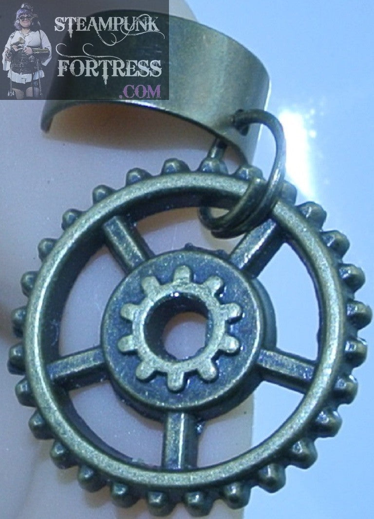 CUFF BRASS GEAR WATCH CLOCK 5 ARMS STUDS OUTER EDGE EAR CUFF NON PIERCED NON PIERCING STARR WILDE STEAMPUNK FORTRESS
