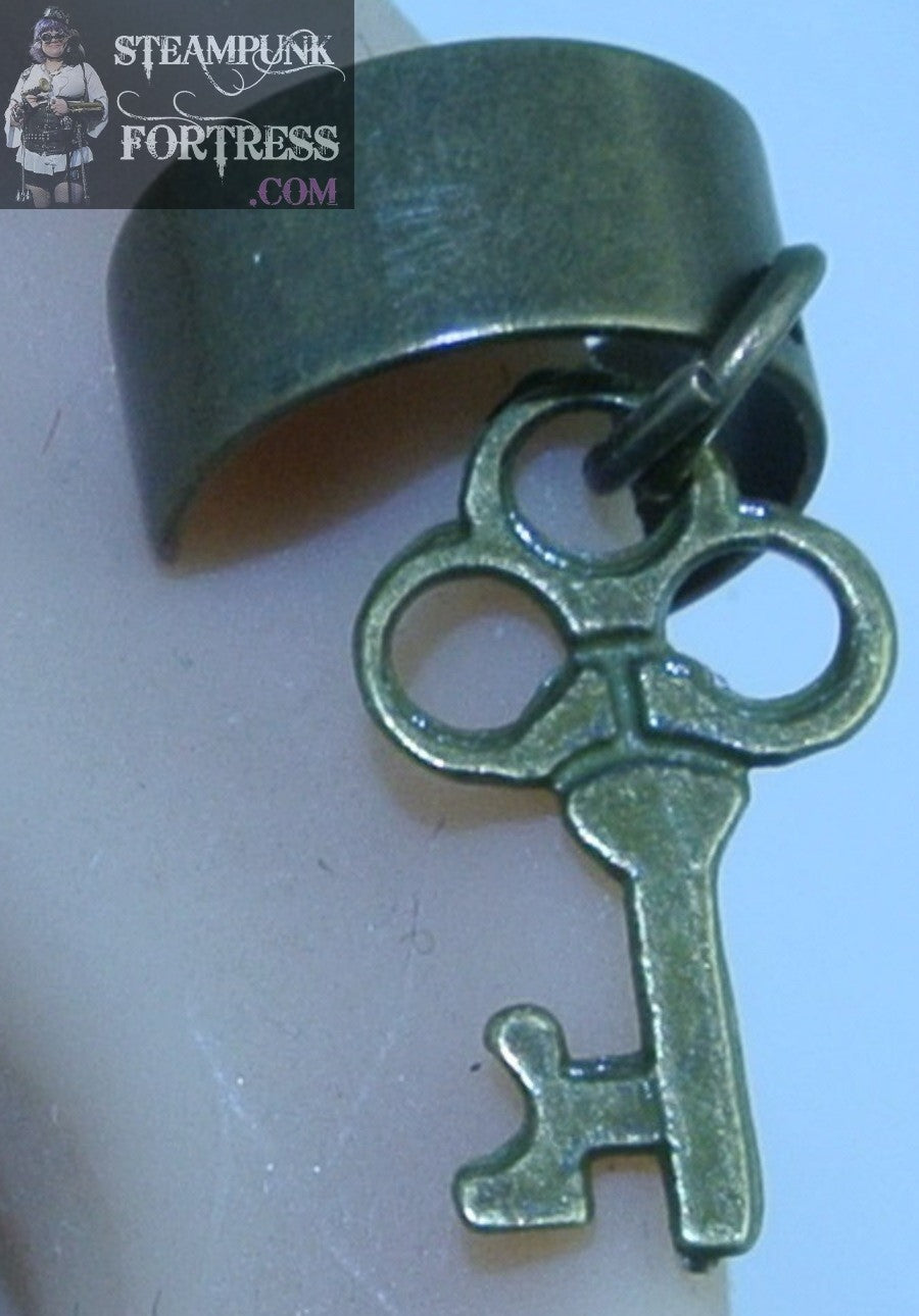CUFF BRASS KEY TRIDENT SMALL SKINNY EAR CUFF NON PIERCED NON PIERCING STARR WILDE STEAMPUNK FORTRESS