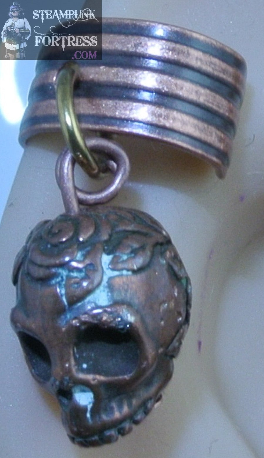 CUFF COPPER SKULL 3D EAR CUFF PIRATE HALLOWEEN NON PIERCED NON PIERCING STARR WILDE STEAMPUNK FORTRESS