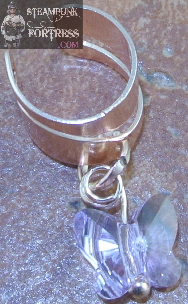 CUFF COPPER BRIGHT SPLIT BUTTERFLY VIOLET 8MM SWAROVSKI CRYSTAL EAR CUFF LILAC PURPLE NON PIERCED NON PIERCING STARR WILDE STEAMPUNK FORTRESS