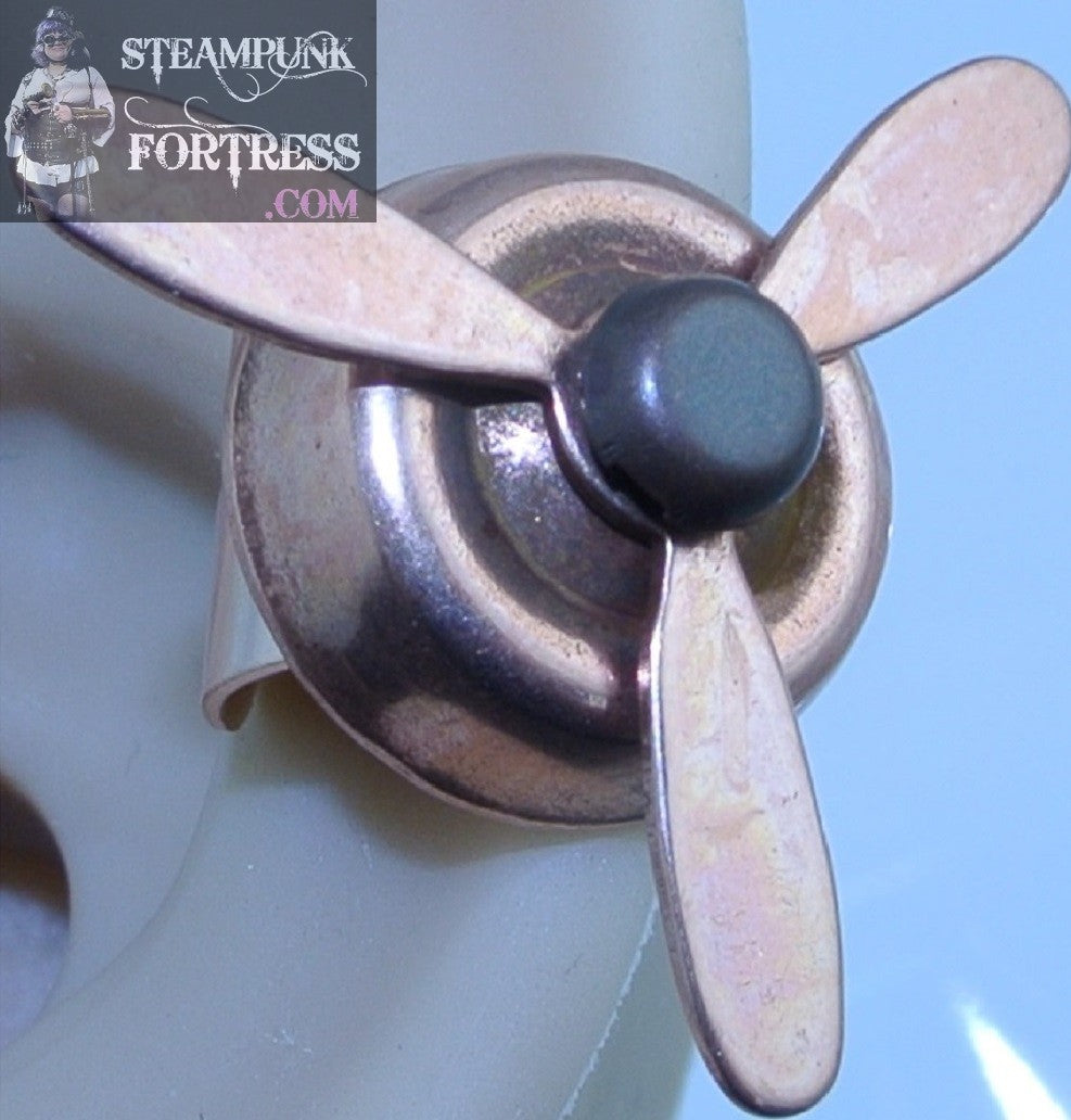 CUFF COPPER BRIGHT SPLIT PROPELLER RAISED 3 ARM EAR CUFF KINETIC SPINS SPINNING NON PIERCED NON PIERCING STARR WILDE STEAMPUNK FORTRESS
