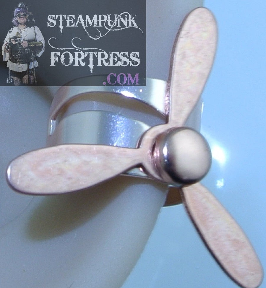 CUFF COPPER BRIGHT SPLIT PROPELLER 3 ARM KINETIC EAR CUFF SPINS SPINNING NON PIERCED NON PIERCING STARR WILDE STEAMPUNK FORTRESS