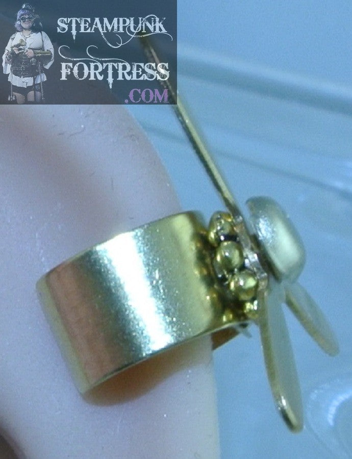 CUFF GOLD PROPELLER 3 ARM KINETIC SPINNING SPINS EAR CUFF NON PIERCED NON PIERCING STARR WILDE STEAMPUNK FORTRESS