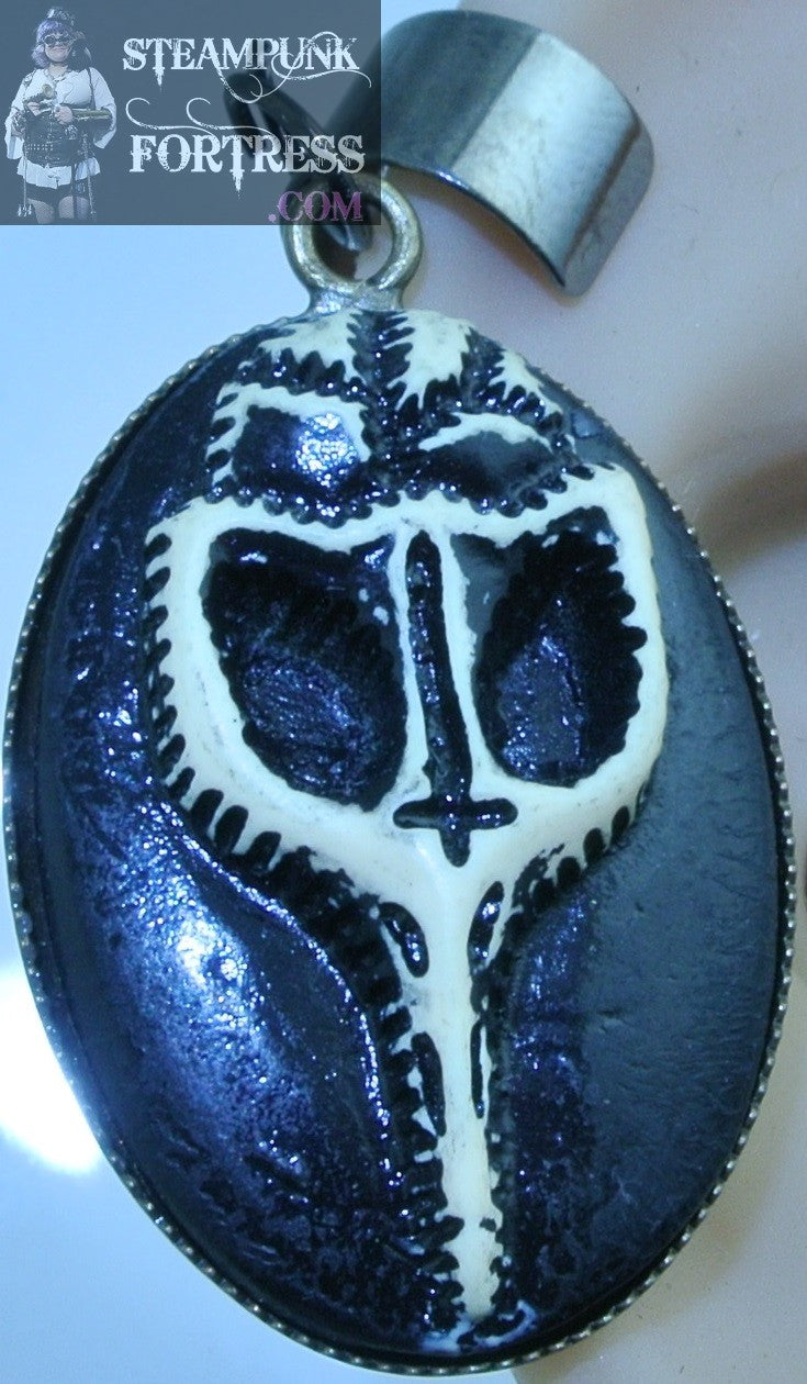 CUFF GUNMETAL BLACK RAVEN SKULL PLAGUE DOCTOR DR MASK HALLOWEEN OVAL CHARM EAR CUFF NON PIERCED NON PIERCING STARR WILDE STEAMPUNK FORTRESS