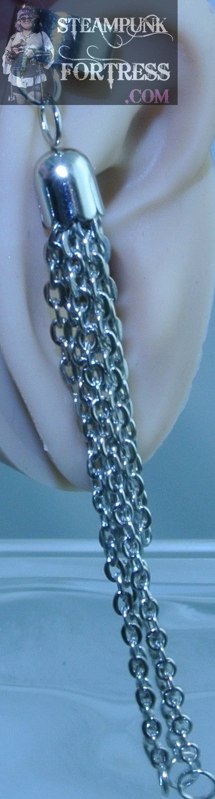 CUFF SILVER TASSEL CHAIN EAR CUFF NON PIERCED NON PIERCING STARR WILDE STEAMPUNK FORTRESS