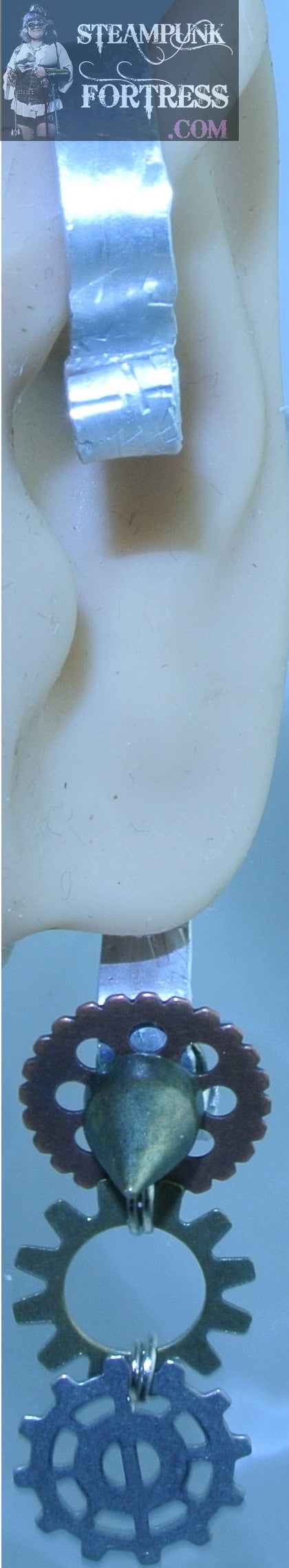 HANGER SILVER BRASS SPIKE STUD BRASS SILVER COPPER GEARS EAR CUFF HANGER NON PINCH NON PIERCED NON PIERCING NO PAIN STARR WILDE STEAMPUNK FORTRESS