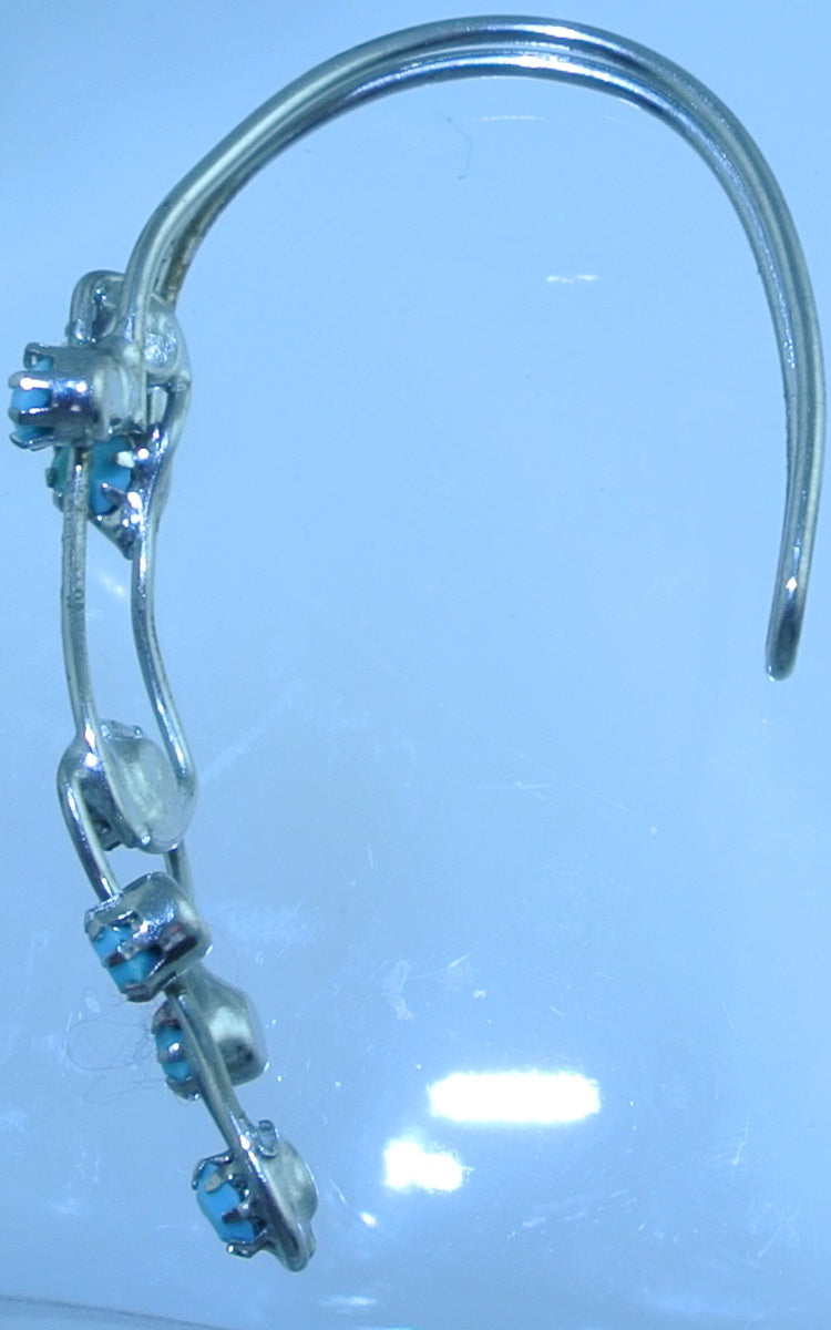 HANGER SILVER BLUE FAUX TURQUOISE STONES EAR CUFF HANGER NON PINCH NON PAIN NON PIERCING NON PIERCING STARR WILDE STEAMPUNK FORTRESS