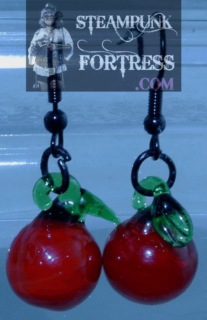 BLACK APPLES RED LAMPWORK GLASS TEACHER GIFT PIERCED EARRINGS STARR WILDE STEAMPUNK FORTRESS
