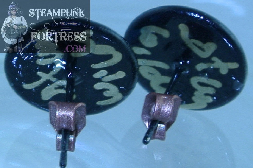 BLACK STUDS EYES PASTEL BLUE PINKS CAT PUPILS ROUND PIERCED EARRINGS HALLOWEEN STARR WILDE STEAMPUNK FORTRESS