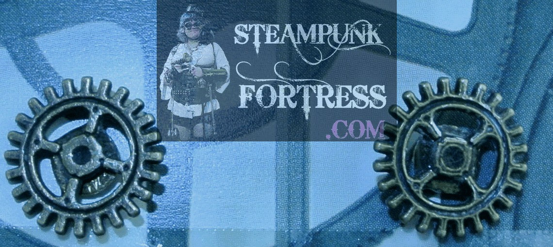 BRASS GEARS 4 ARM STUDS WATCH CLOCK PIERCED EARRINGS STARR WILDE STEAMPUNK FORTRESS