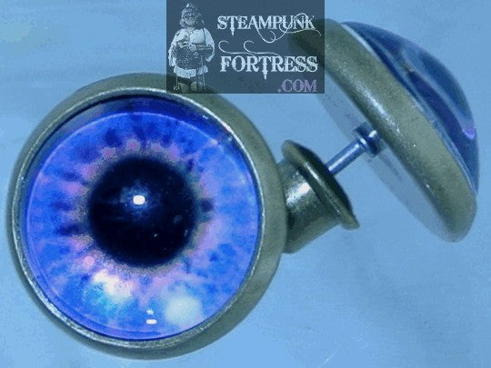 BRASS STUDS BLUE PINK EYES ROUND PUPIL PIERCED EARRINGS STARR WILDE STEAMPUNK FORTRESS