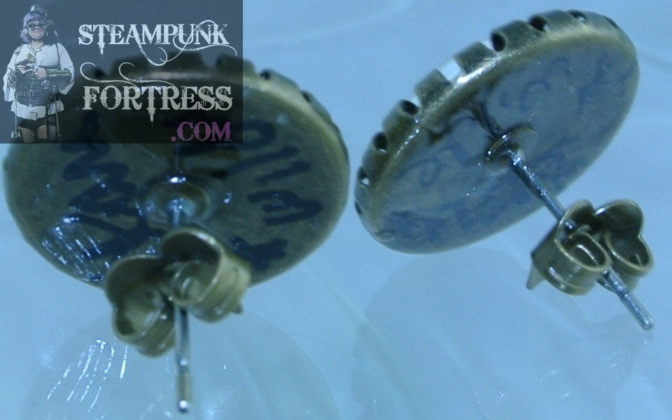 BRASS STUDS EYES YELLOW BLUE GREEN SPLIT CATS EYE PUPIL DRAGON LIZARD PIERCED EARRINGS STARR WILDE STEAMPUNK FORTRESS