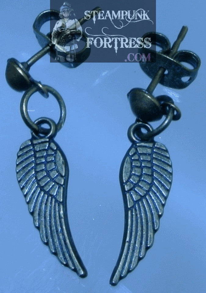 BRASS WINGS SMALL STUDS PIERCED EARRINGS FAIRY STARR WILDE STEAMPUNK FORTRESS