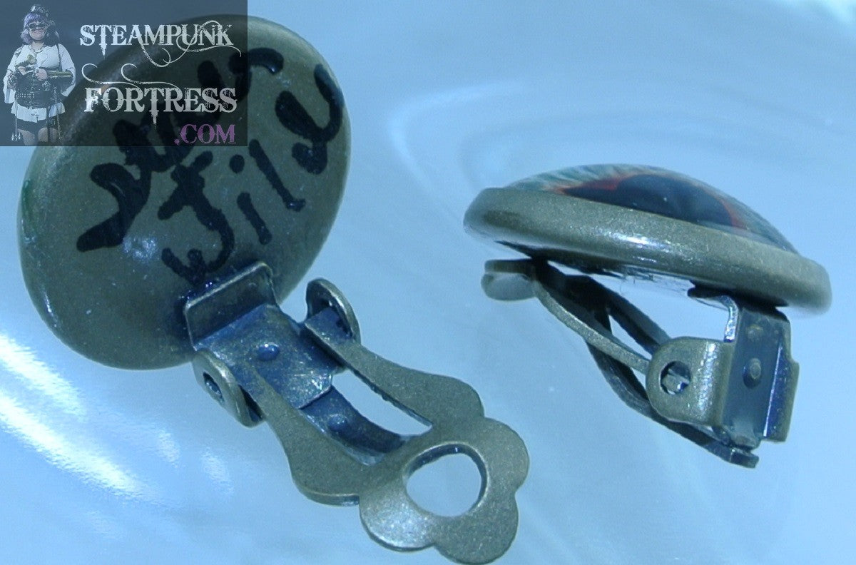 CLIPS BRASS EYES RED HEART PUPILS CLIP ON EARRINGS COSTUME COSPLAY STARR WILDE STEAMPUNK FORTRESS