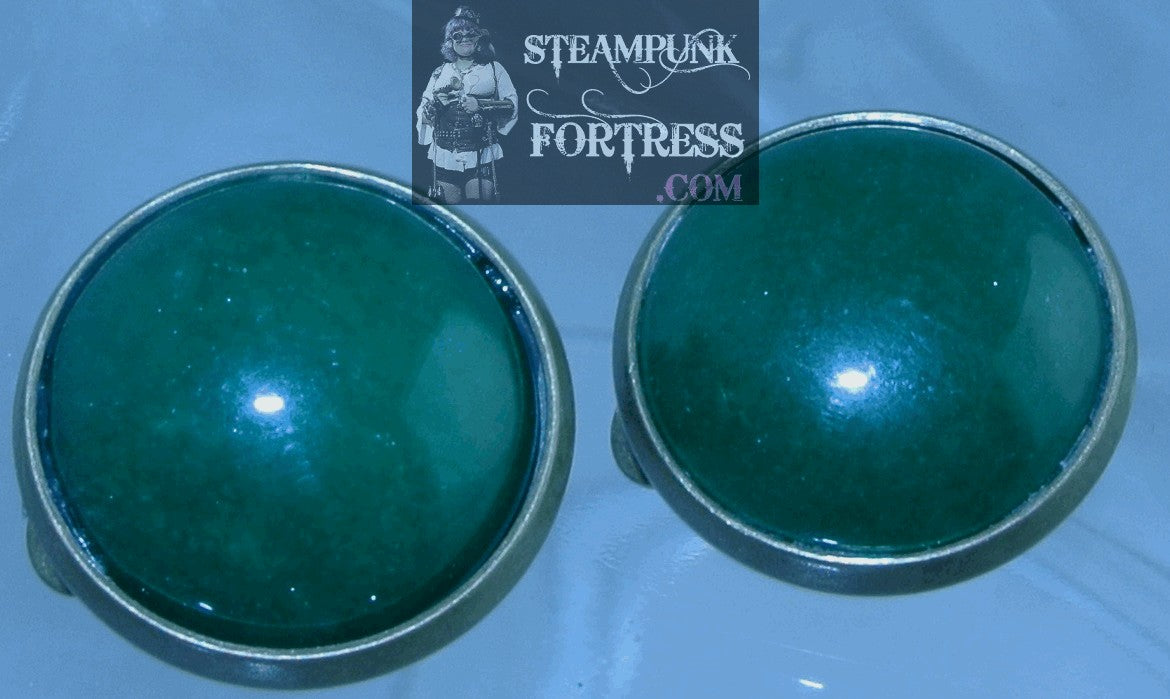 CLIPS BRASS JADE GREEN GEMSTONES CLIP ON EARRINGS STARR WILDE STEAMPUNK FORTRESS