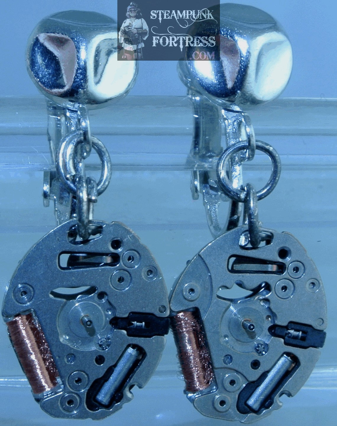 CLIPS SILVER MOVEMENT COMPLETE AUTHENTIC GENUINE WATCH CLOCK NEWER WRINKLE CLIP ON EARRINGS STARR WILDE STEAMPUNK FORTRESS