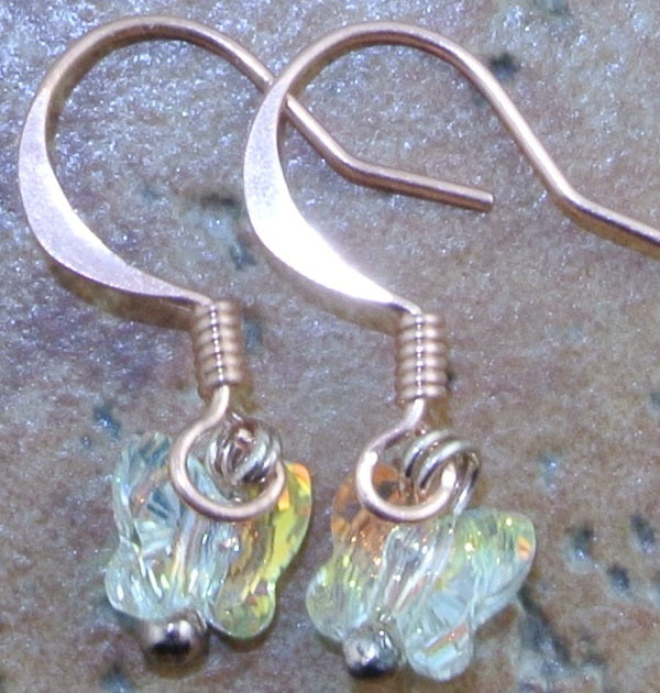 COPPER BRIGHT BUTTERFLY BUTTERFLIES CLEAR AB AURORA BOREALIS 5MM SWAROVSKI CRYSTALS PIERCED EARRINGS STARR WILDE STEAMPUNK FORTRESS