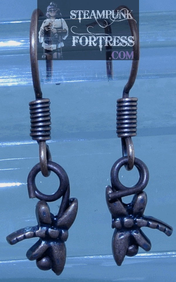 COPPER DRAGONFLY DRAGONFLIES TINY FISHHOOKS PIERCED EARRINGS FAIRY STARR WILDE STEAMPUNK FORTRESS