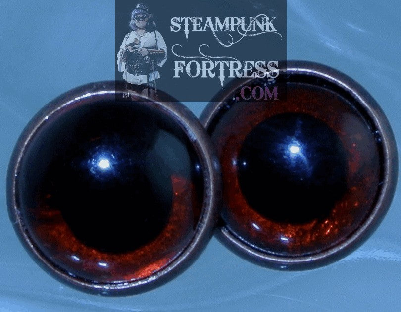 COPPER EYES RED COPPER 15MM ROUND PIERCED EARRINGS STUDS HALLOWEEN STARR WILDE STEAMPUNK FORTRESS