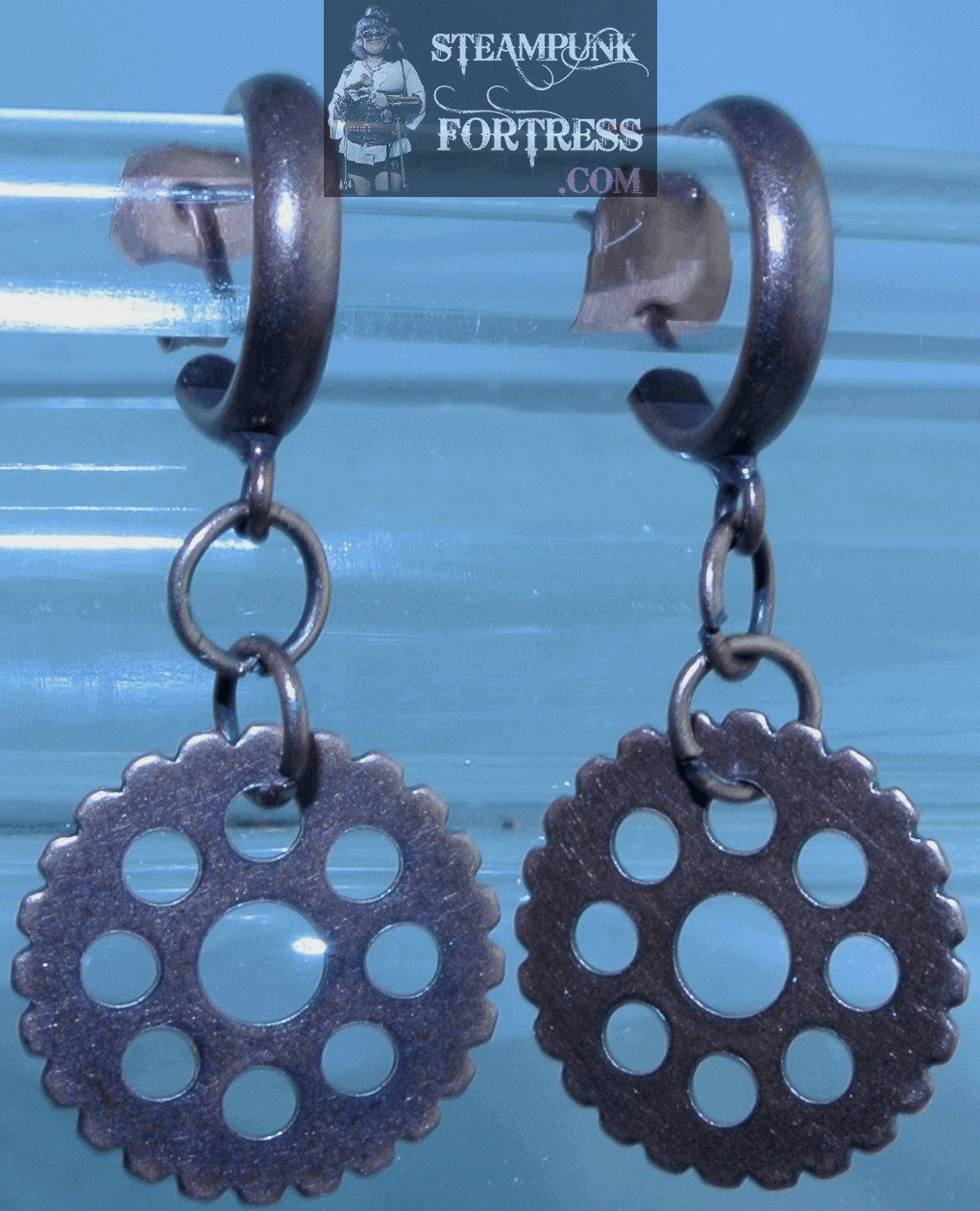 COPPER GEARS ROUND HOOPS PIERCED EARRINGS WATCH CLOCK STARR WILDE STEAMPUNK FORTRESS