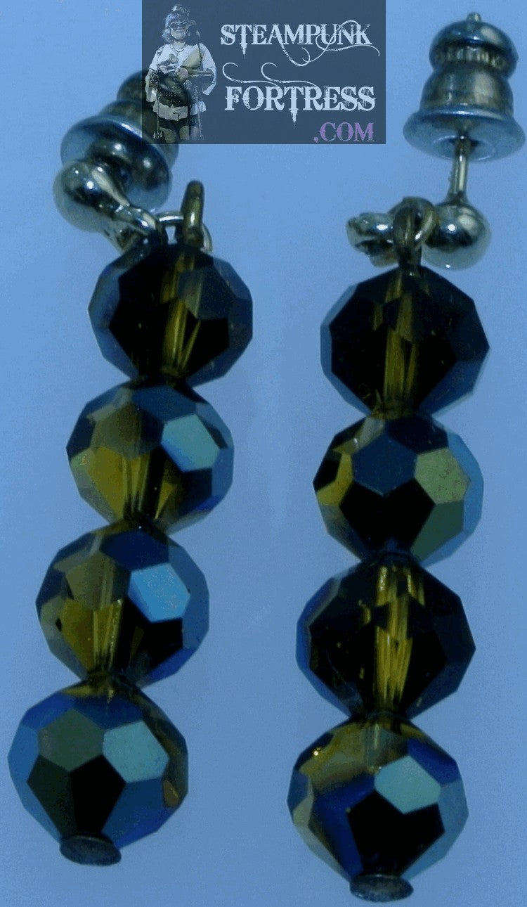 GOLD BROWN SMOKED TOPAZ BROWN 4 SWAROVSKI CRYSTALS STUDS PIERCED EARRINGS STARR WILDE STEAMPUNK FORTRESS