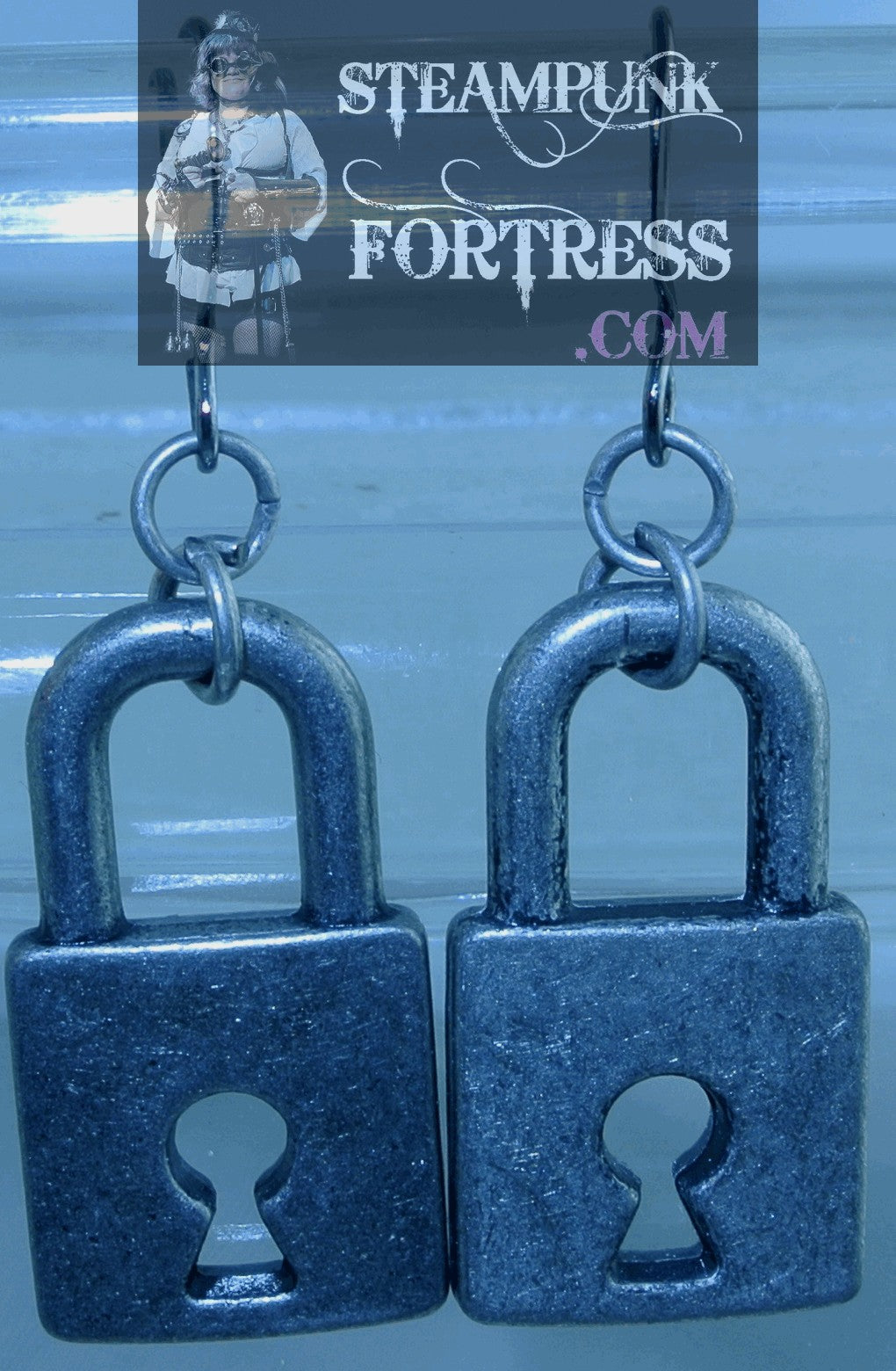 GUNMETAL LOCKS MATTE PIERCED EARRINGS STARR WILDE STEAMPUNK FORTRESS