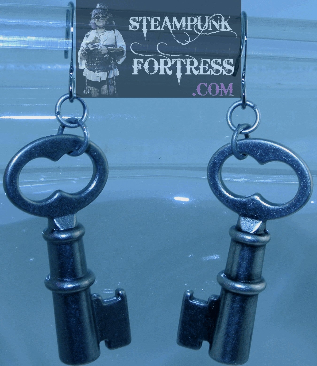 GUNMETAL KEYS THICK JAILER STYLE PIERCED EARRINGS STARR WILDE STEAMPUNK FORTRESS