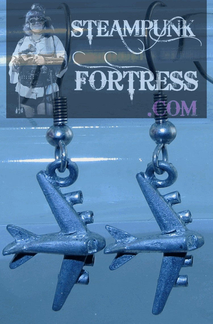 SILVER AIRPLANE VINTAGE B52 DC 10 BOMBER AIRLINE PIERCED EARRINGS STARR WILDE STEAMPUNK FORTRESS