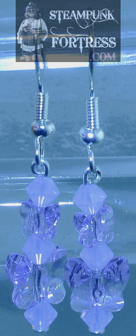 SILVER BUTTERFLY BUTTERFLIES VIOLET 5MM 8MM 3 LILAC MILKY AB AURORA BOREALIS BICONES SWAROVSKI CRYSTALS PIERCED EARRINGS PURPLE STARR WILDE STEAMPUNK FORTRESS