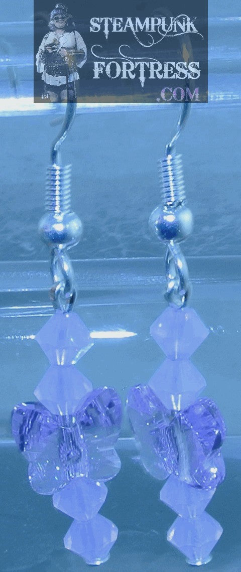 SILVER BUTTERFLY BUTTERFLIES PURPLE VIOLET 8MM 4 LILAC MILKY AB AURORA BOREALIS BICONES SWAROVSKI CRYSTALS PIERCED EARRINGS STARR WILDE STEAMPUNK FORTRESS