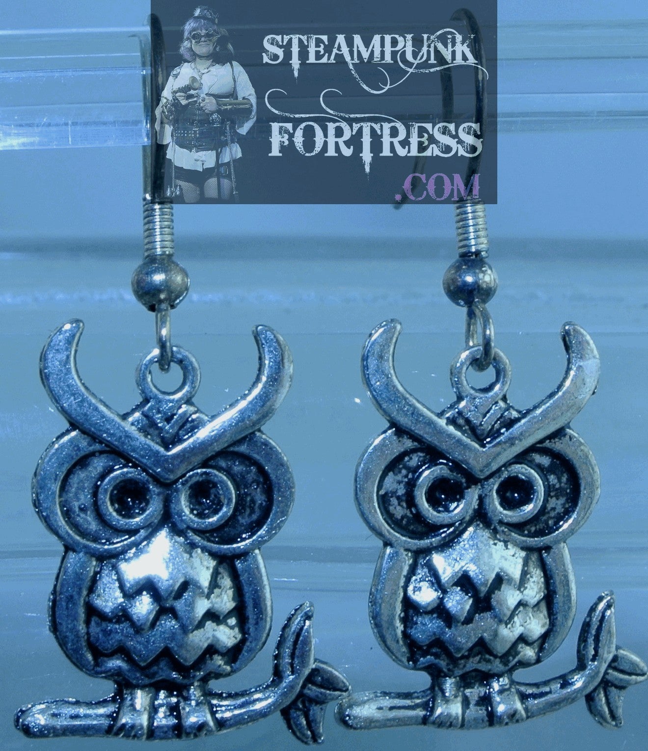 SILVER OWLS LARGE PIERCED EARRINGS HARRY POTTER COSPLAY COSTUME HALLOWEEN STARR WILDE STEAMPUNK FORTRESS