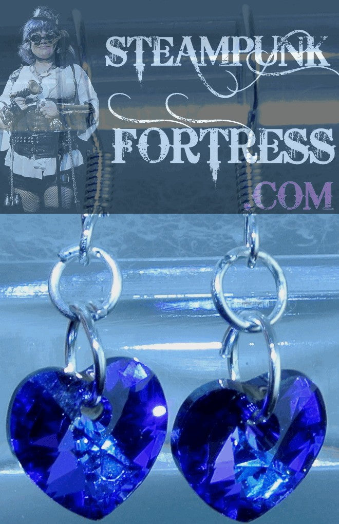 SILVER STERLING HEARTS HELIOTROPE PURPLE SWAROVSKI CRYSTALS PIERCED EARRINGS STARR WILDE STEAMPUNK FORTRESS