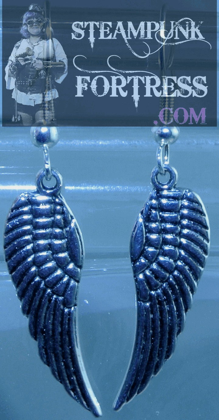SILVER WINGS MEDIUM PIERCED EARRINGS FAIRY ANGEL COSPLAY COSTUME HALLOWEEN STARR WILDE STEAMPUNK FORTRESS