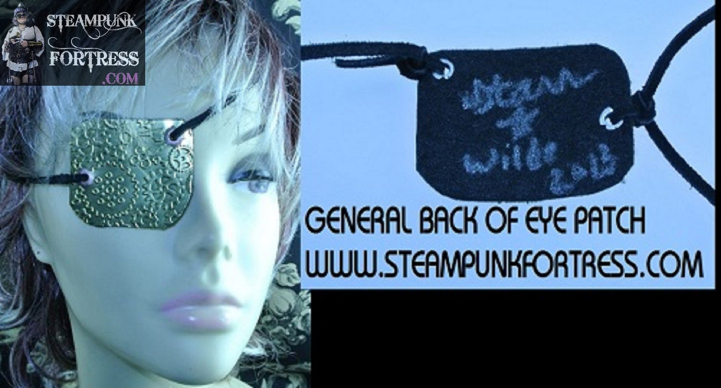 EYE PATCH METAL STAMPED BRASS WATCH CLOCK GEARS KEYS RIGHT EYE SIDE BLACK SUEDE TIE EYE PATCH MONOCLE PIRATE COSPLAY COSTUME HALLOWEEN STARR WILDE STEAMPUNK FORTRESS