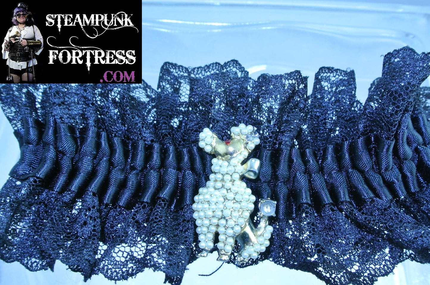 BLACK XL PLUS PIN / BROOCH GOLD PEARL POODLE REMOVABLE VINTAGE PIN BROOCH GARTER MULTIUSE 2 IN 1 STARR WILDE STEAMPUNK FORTRESS