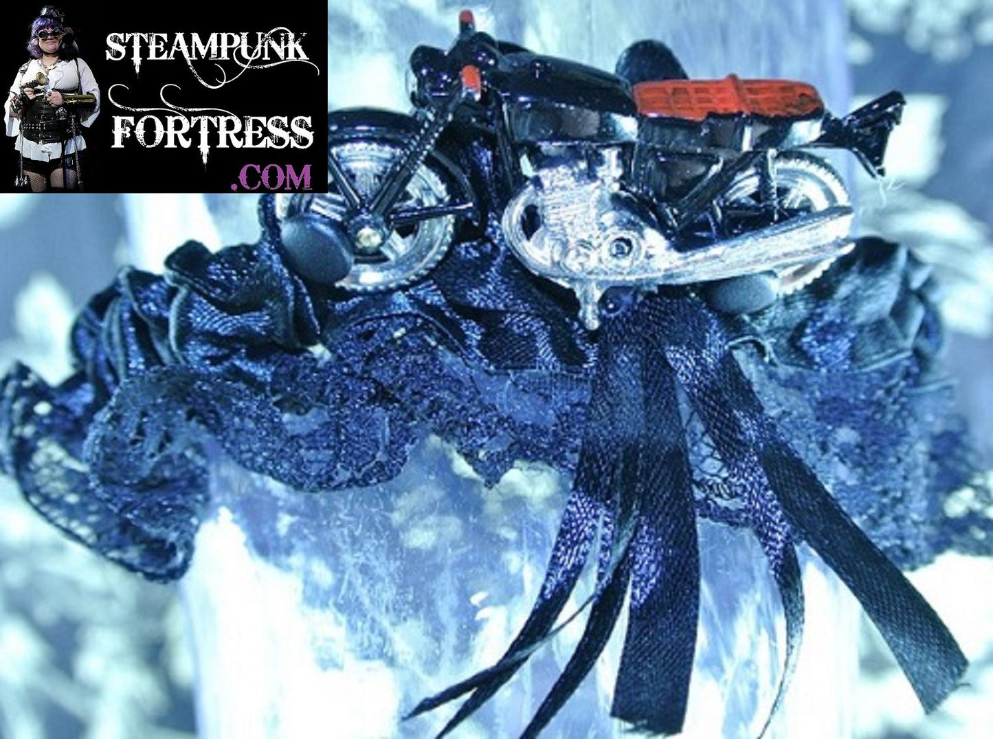 BLACK MOTORCYCLE BLACK RED SILVER WEDDING CLUB LACE GARTER COSPLAY COSTUME HALLOWEEN STARR WILDE STEAMPUNK FORTRESS