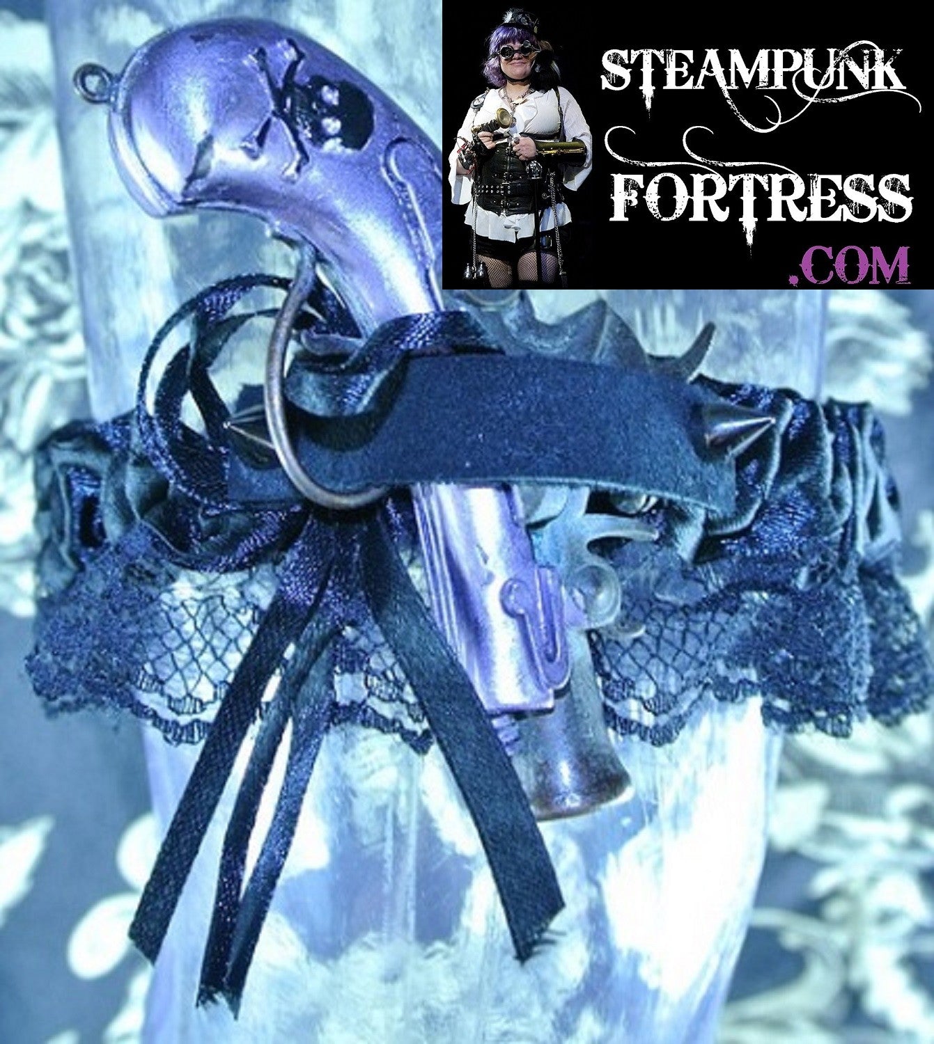 BLACK GUN LILAC PURPLE PIRATE GUN GUNMETAL STUDS GARTER WEDDING COSPLAY COSTUME HALLOWEEN STARR WILDE STEAMPUNK FORTRESS