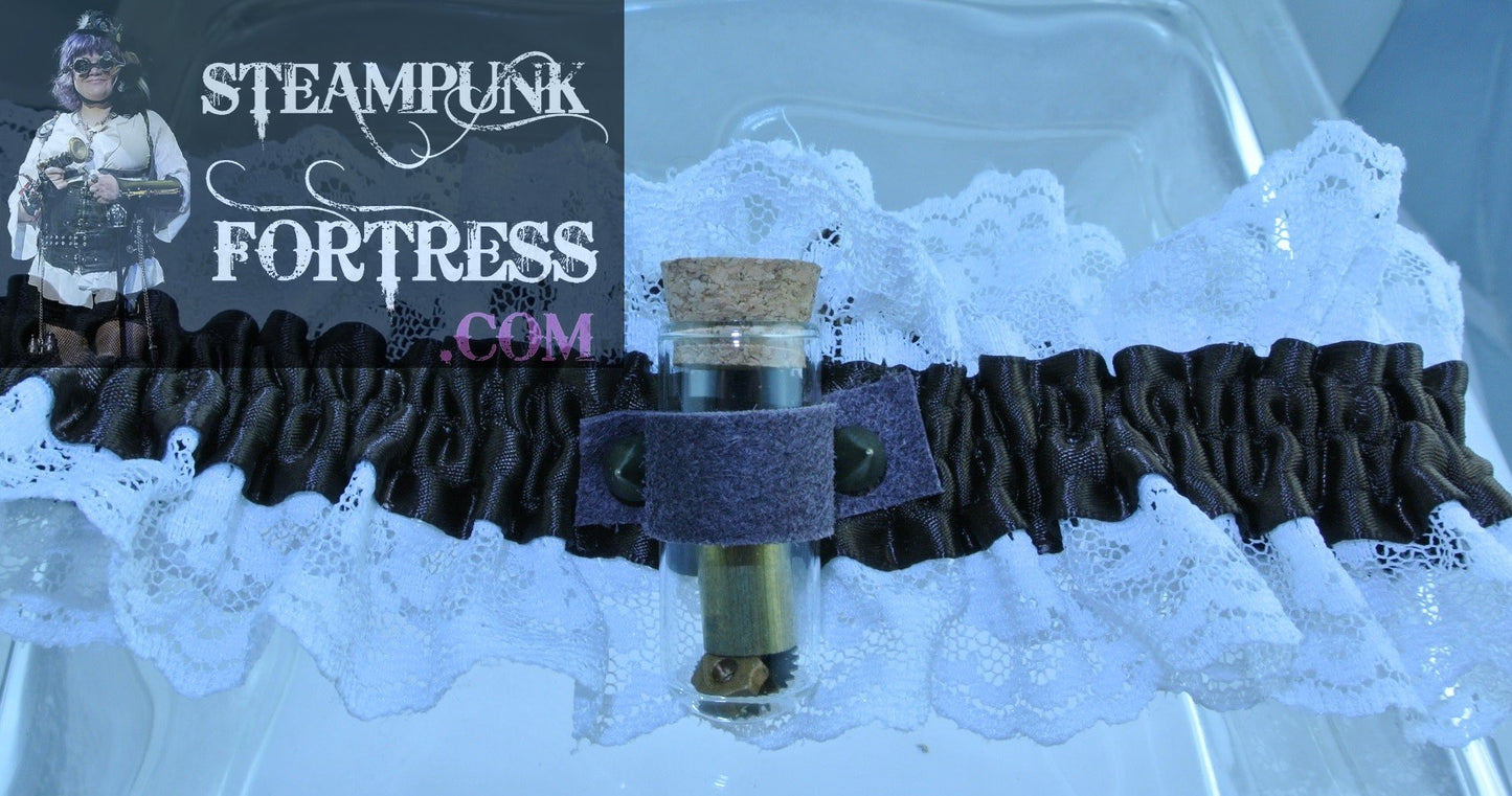 BROWN WHITE LACE XL PLUS VIAL GLASS BULLET CASINGS BRASS CERAMIC AUTHENTIC GENUIINE WATCH CLOCK SHOT GEARS GARTER STARR WILDE STEAMPUNK FORTRESS