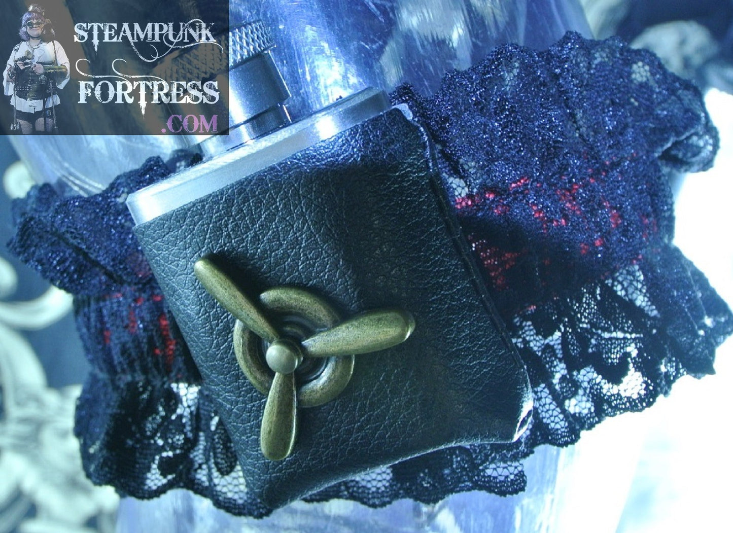 FLASK REAL 1 OZ SHOT WORKING BRASS KINETIC SPINS SPINNING PROPELLER BRASS TH WATCH CLOCK GEAR BLACK RED GARTER WEDDING STARR WILDE STEAMPUNK FORTRESS