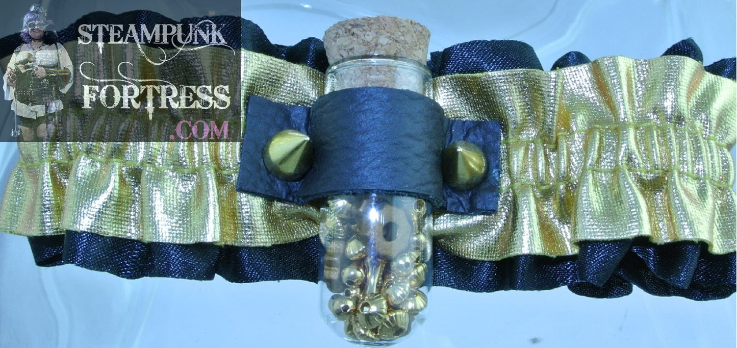 GOLD BLACK VIAL GLASS BULLET BRASS CERAMIC WATCH CLOCK GEARS GOLD BEADS SPIKES ARM LEG GARTER WEDDING STARR WILDE STEAMPUNK FORTRESS