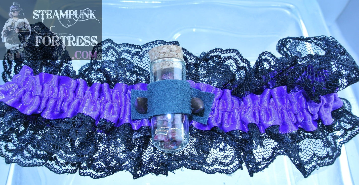 PURPLE XL PLUS VIAL GLASS BULLET RED CERAMIC AUTHENTIC GENUINE GEARS WATCH CLOCK GEARS COPPER STUDS BLACK LACE GARTER WEDDING STARR WILDE STEAMPUNK FORTRESS