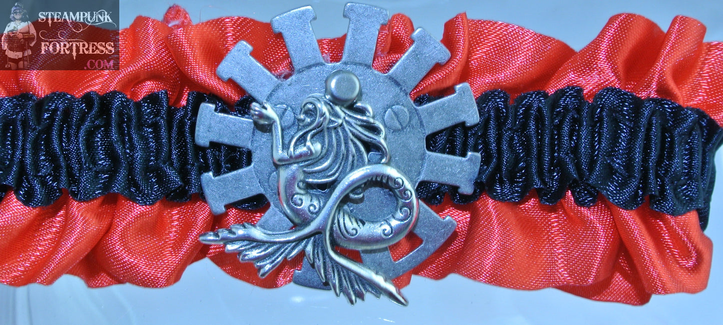 RED BLACK SILVER MERMAID SILVER XL WATCH CLOCK SPOKE GEAR ARM LEG GARTER WEDDING ARIEL AQUAMAN UNDER THE SEA COSPLAY COSTUME HALLOWEEN SET AVAILABLE STARR WILDE STEAMPUNK FORTRESS