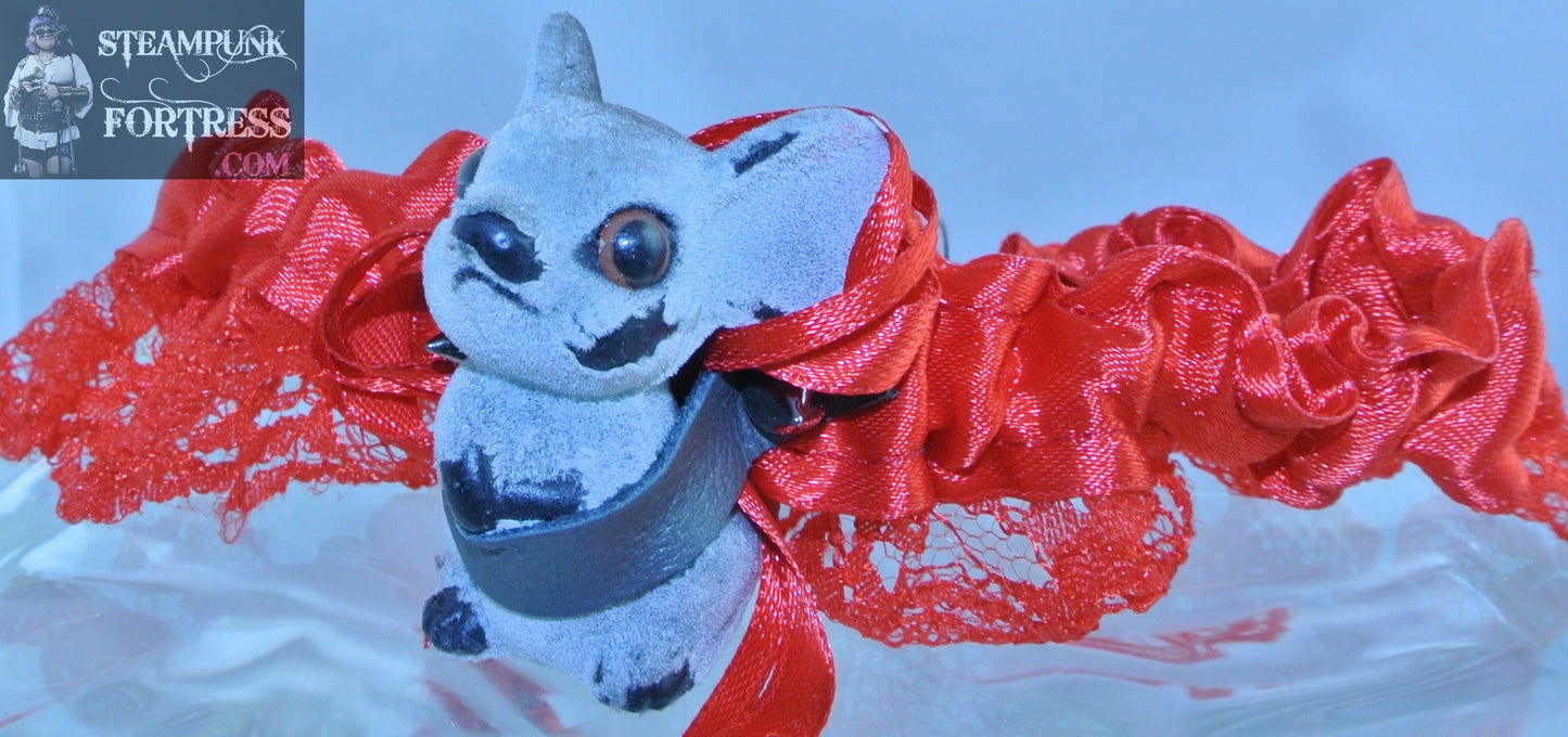 RED MOUSE GREY GRAY GUNMETAL STUDS SPIKES RED LACE GARTER DORMOUSE ALICE IN WONDERLAND COSPLAY COSTUME HALLOWEEN STARR WILDE STEAMPUNK FORTRESS