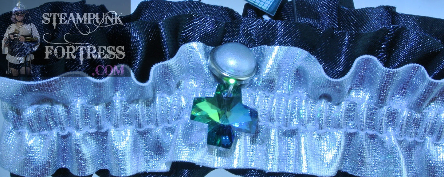 SILVER BLACK CROSS AB AURORA BOREALIS CRYSTAL GRAY GREY PEARL ARM LEG GARTER SET AVAILABLE STARR WILDE STEAMPUNK FORTRESS COPY