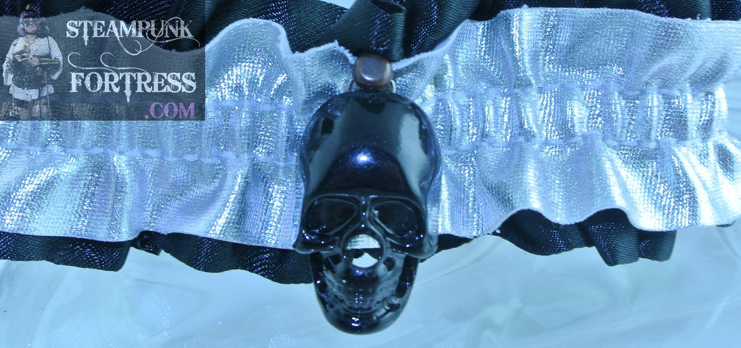 SILVER BLACK SKULL PIRATE HALLOWEEN ARM LEG GARTER SET AVAILABLE STARR WILDE STEAMPUNK FORTRESS DUPLICATE