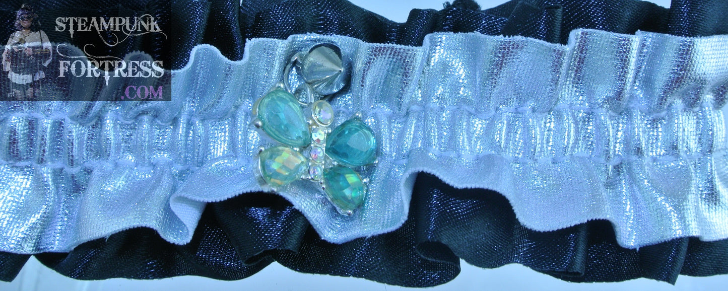 SILVER BLACK BUTTERFLY GREEN CRYSTAL SILVER SPIKE STUD ARM LEG GARTER STARR WILDE STEAMPUNK FORTRESS