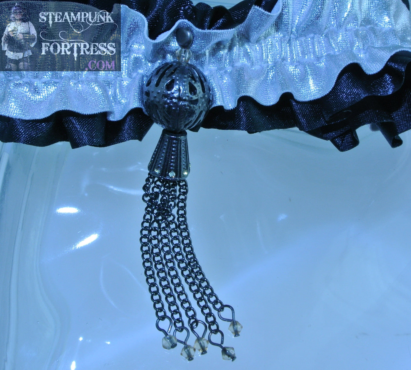 SILVER GUNMETAL FILIGREE BALL CHAIN DROP CLEAR CRYSTALS ARM LEG GARTER SET AVAILABLE STARR WILDE STEAMPUNK FORTRESS DUPLICATE