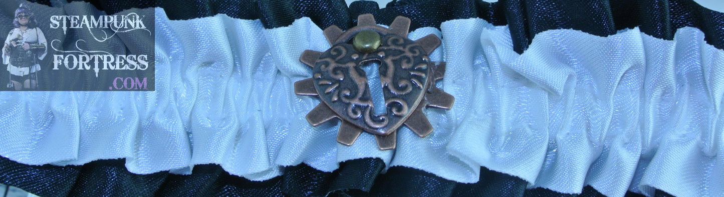 WHITE BLACK COPPER HEART KEYHOLE WATCH CLOCK GEAR ARM LEG GARTER STARR WILDE STEAMPUNK FORTRESS