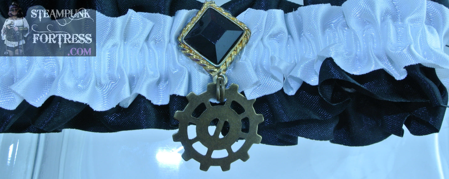 WHITE BLACK BRASS BLACK RED STONE BRASS WATCH CLOCK SPOKE GEAR BLACK RHINESTONE CENTER ARM LEG GARTER SET AVAILABLE STARR WILDE STEAMPUNK FORTRESS