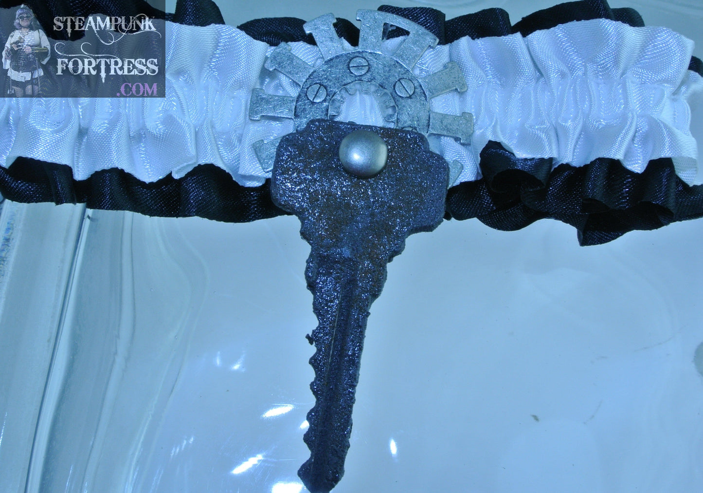 WHITE BLACK IRON KEY SILVER XL SPOKE WATCH CLOCK GEAR ARM LEG GARTER WEDDING SET AVAILABLE STARR WILDE STEAMPUNK FORTRESS